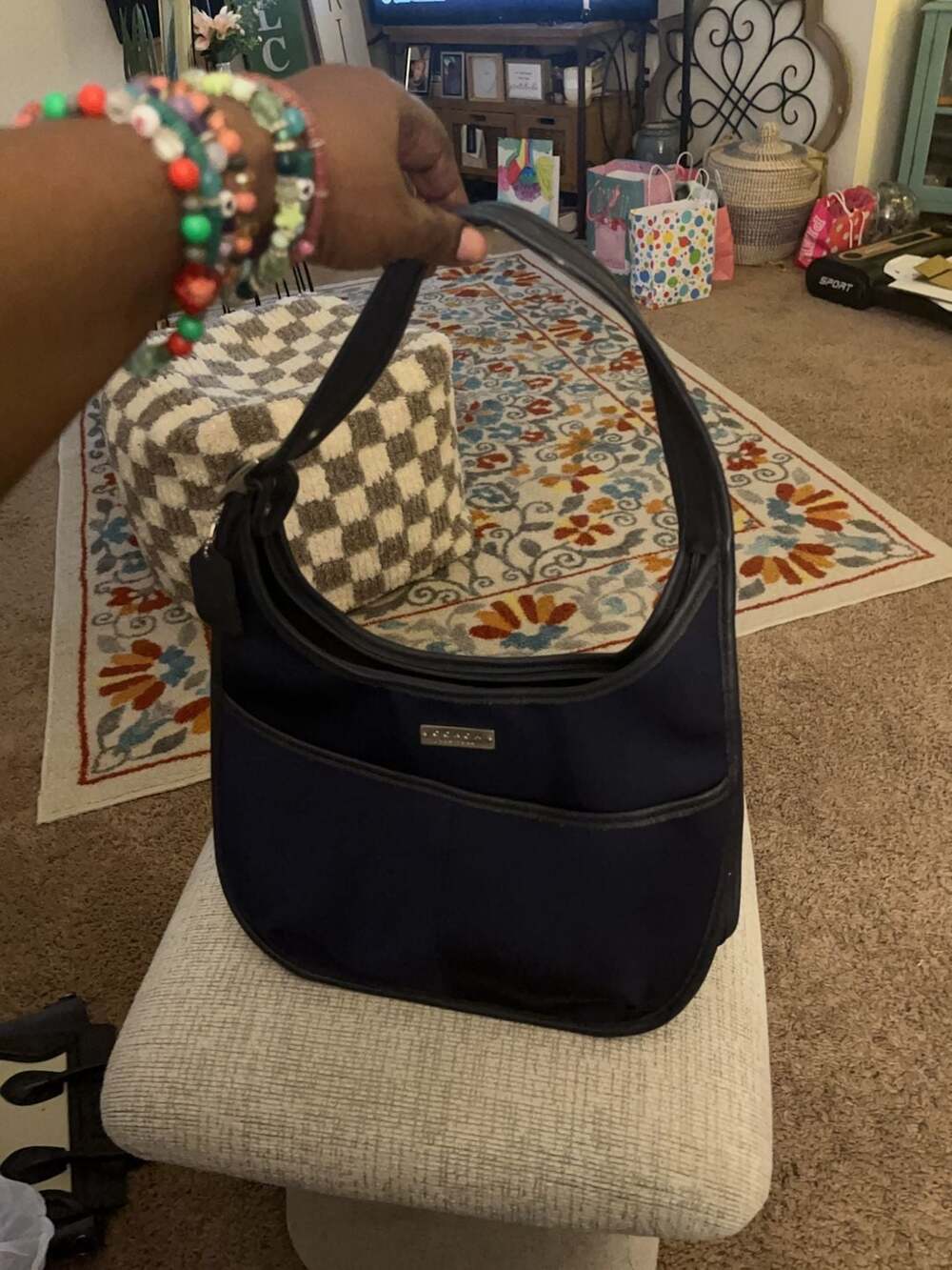 COACH Vintage Blue Neoprene Black Leather Ergo Satchel Handbag RARE!!